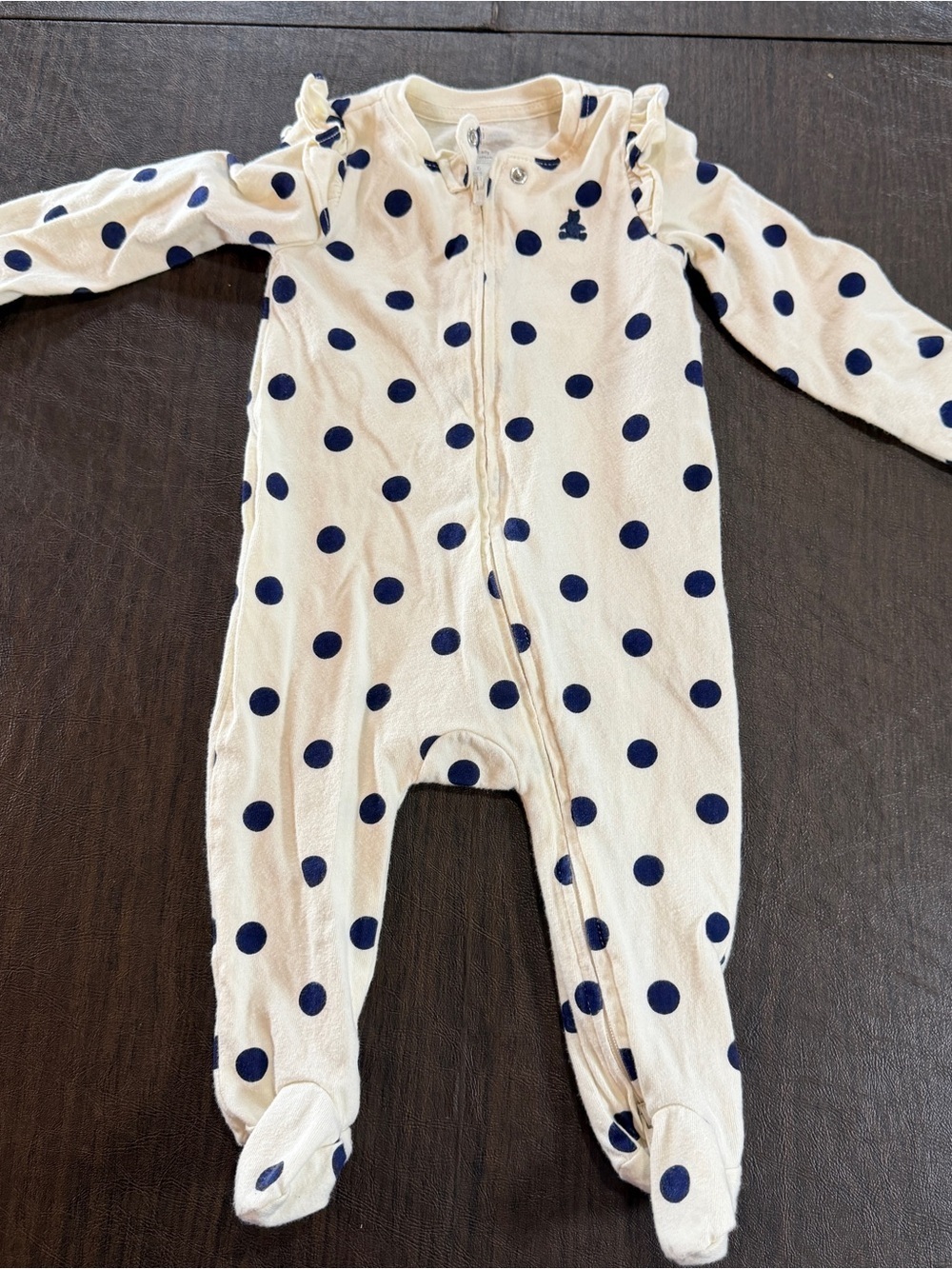 Gap Baby Polka Dot Footed One-Piece – Organic Cotton Sz 3-6M Navy on Cream